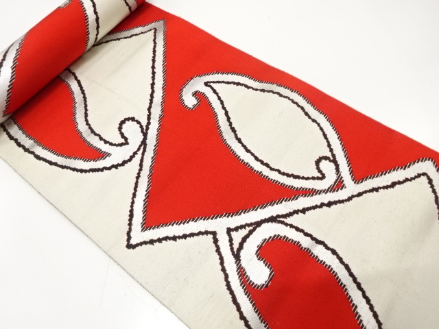 JAPANESE KIMONO / ANTIQUE BOLT FOR HASSUN OBI / WOVEN SARASA PATTERN